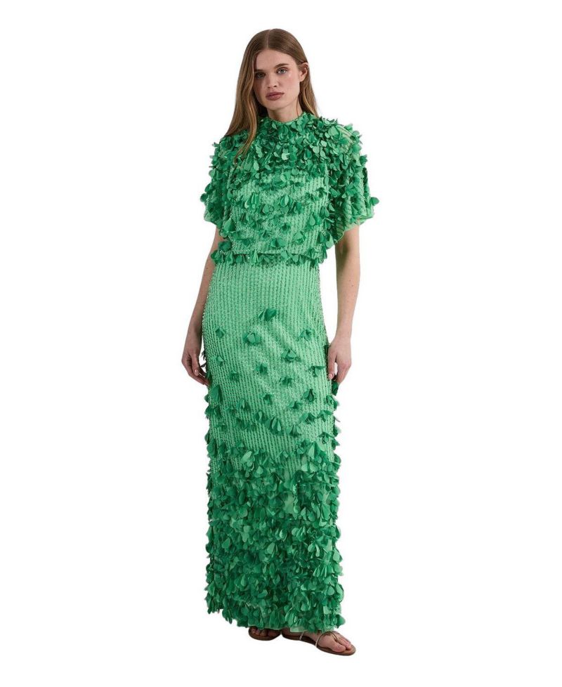 Women's Crystal Applique Angel Sleeve Maxi Dress
