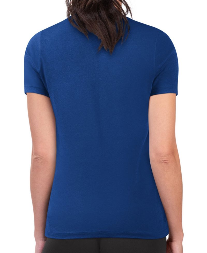 Women's Blue New York Knicks Super-Slim Lightweight Pinstripe Circle Graphic T-Shirt