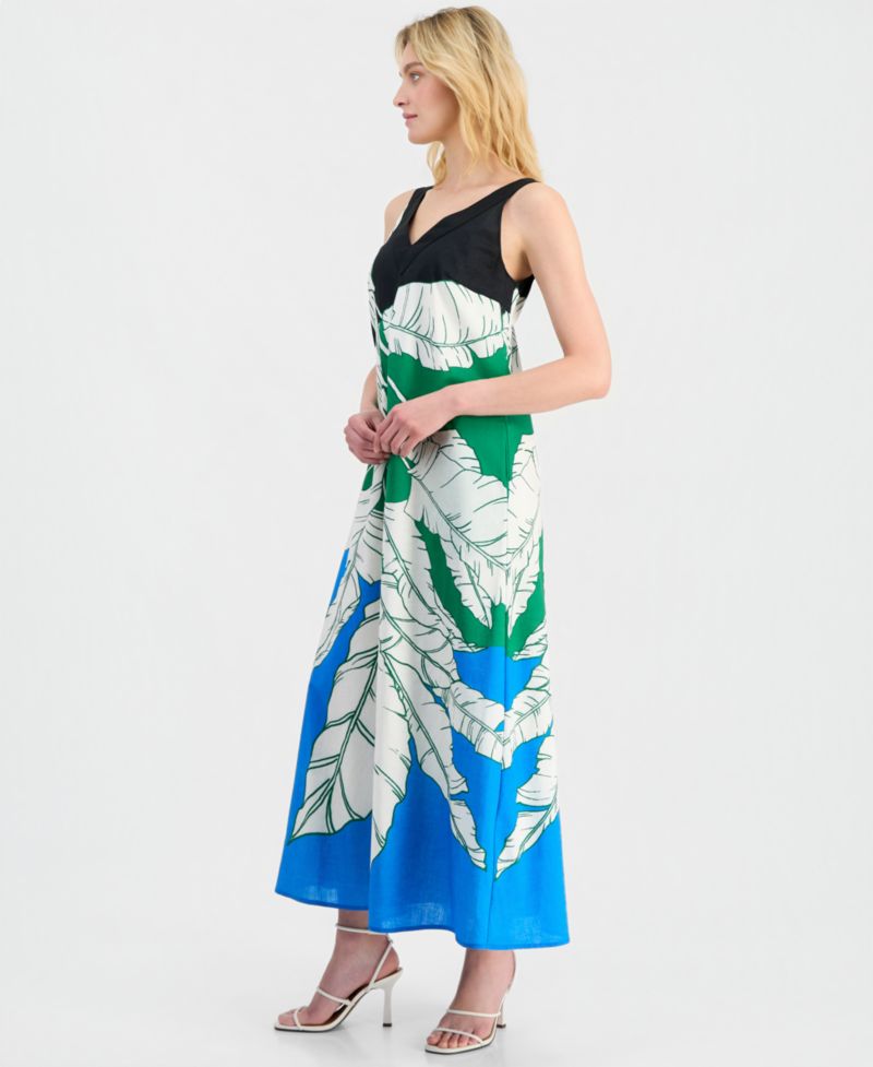 Women's Sleeveless Double V-Neck A-Line Maxi Dress