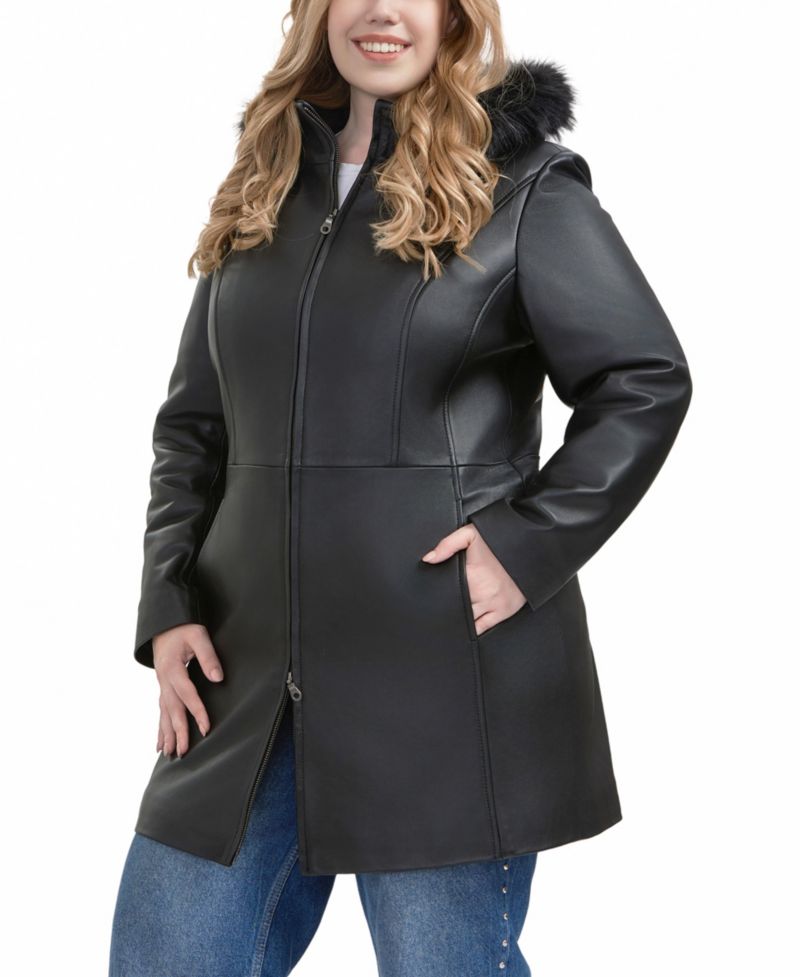 Plus Size Greta Leather Parka Coat