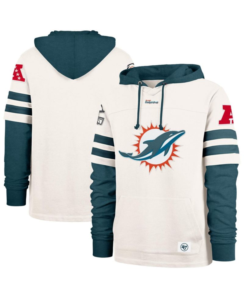 Men's '47 Cream Miami Dolphins Split Zone Cornerback Duo Lacer Hoodie