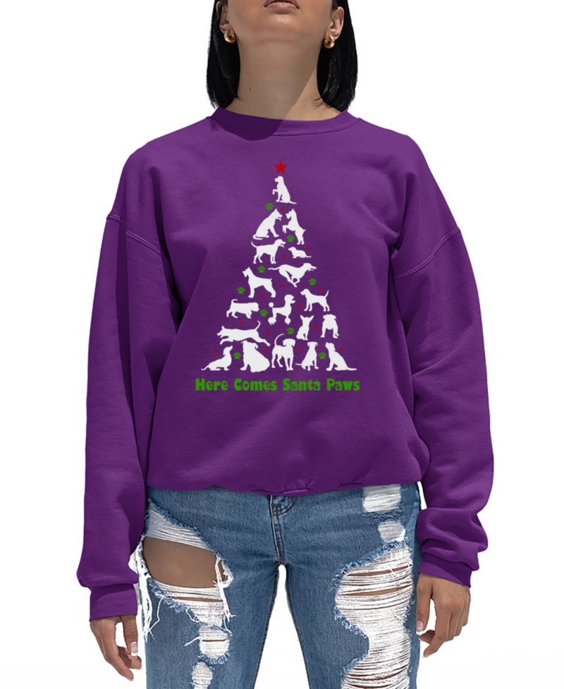 Women's Here Comes Santa Paws Word Art Crewneck Sweatshirt