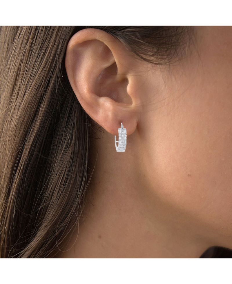 Cubic Zirconia 14K Rose Gold Round and Baguette Hoop Earrings (Also in 14k Gold Over Silver or 14k Rose Gold Over Silver)