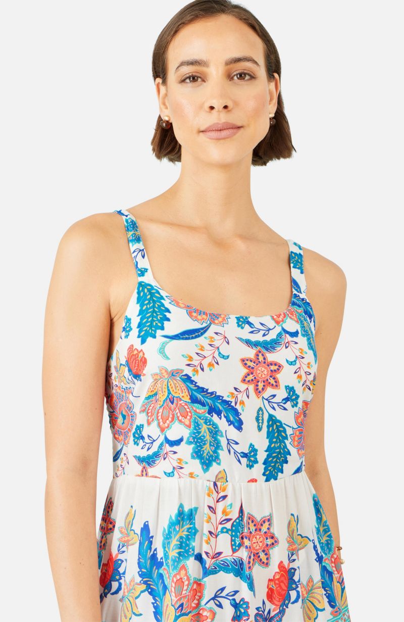 Women's Floral Block Print Tiered Maxi Sun Dress