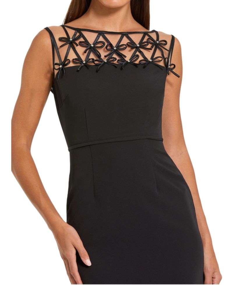 Women's Sleeveless Crepe Gown With Embellished Bows