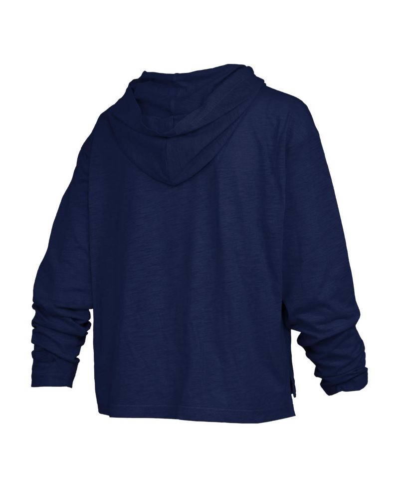 Women's Navy Notre Dame Fighting Irish Nelson Arch Over Logo Long Sleeve Hooded Slub T-Shirt