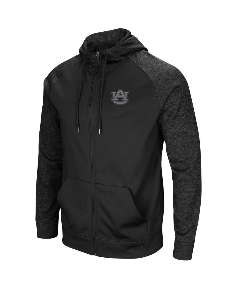 Men's Black Auburn Tigers Blackout 3.0 Tonal Raglan Full-Zip Hoodie