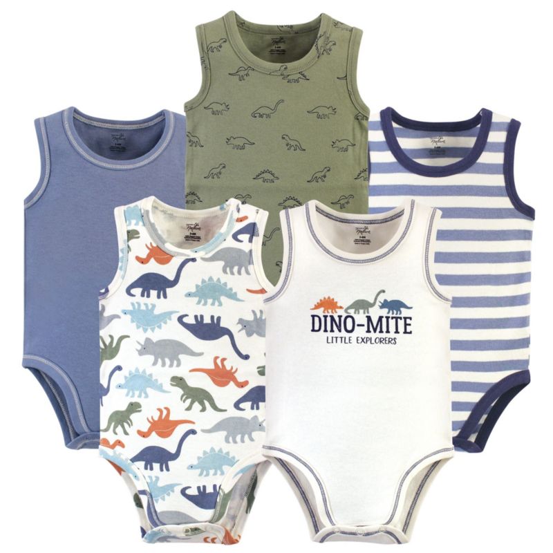 Baby Boys Five-Piece Natural Cotton Sleeveless Onesies