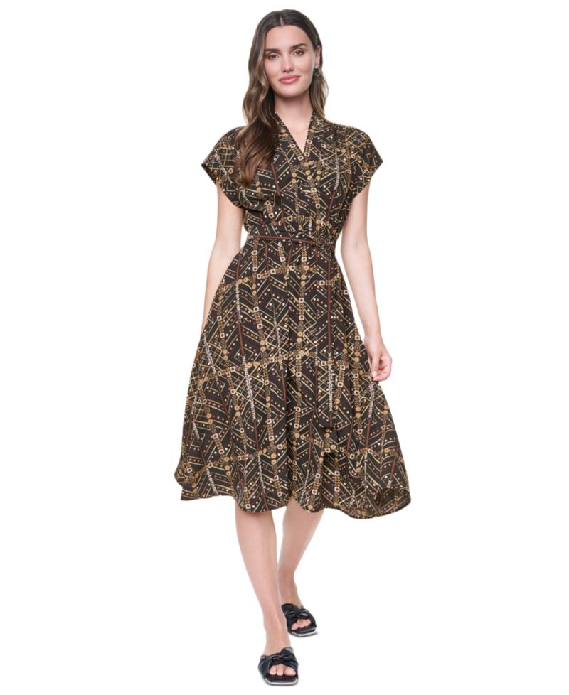 Women's Surplice Neck Faux-Wrap Midi Dress
