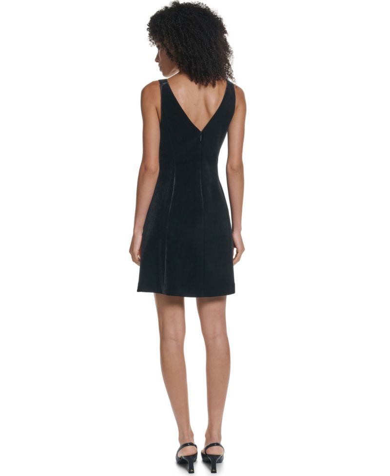 Women's Velvet Fit & Flare V-Neck Dress