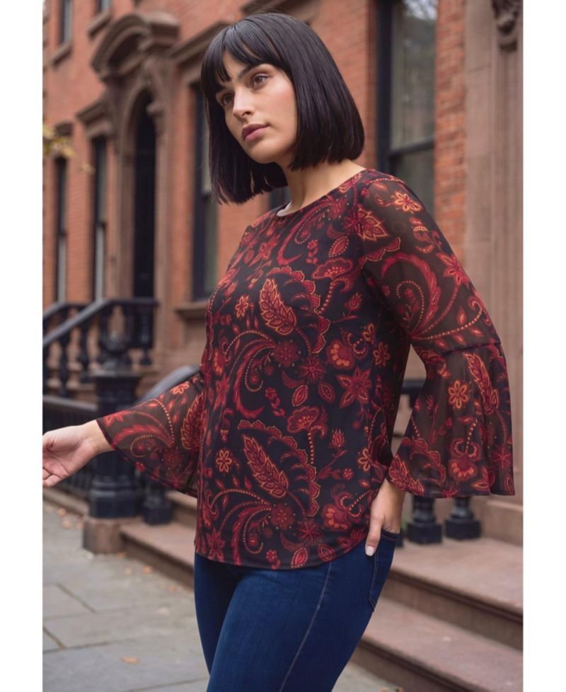 Plus Size Ivana Bell Sleeve Mesh Blouse