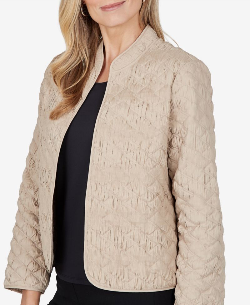 Petite Mandarin Collar Cropped Quilted Jacket