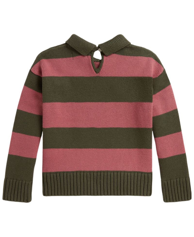 Girls' 2T-6X Striped Long-Sleeve Polo Sweater