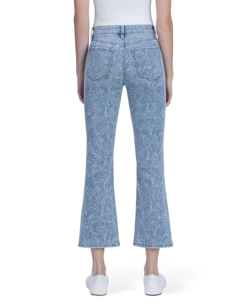Women's High Rise Floral Print Crop Easy Flare Jeans