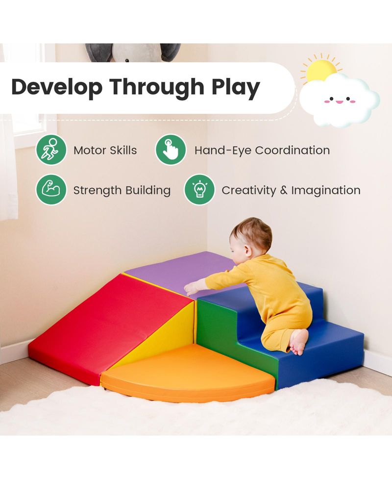 4-Piece Climb and Crawl Foam Block Play Set for Infant Baby