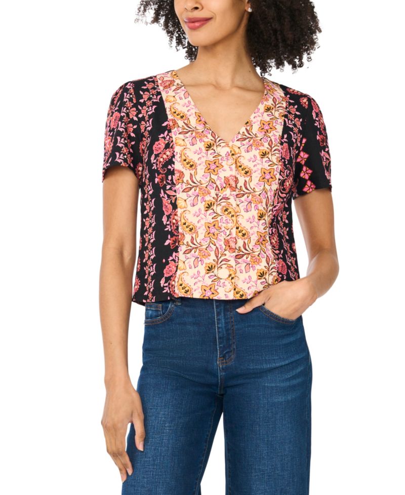 Women's V-Neck Short-Sleeve Printed Top