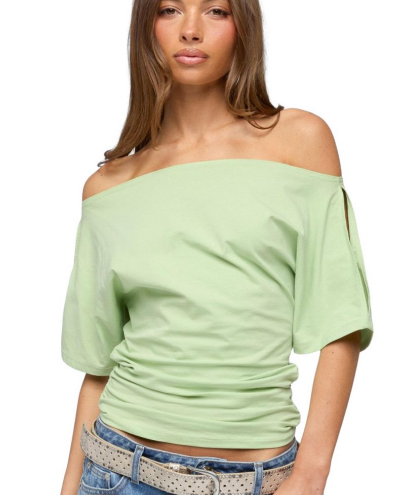 Women's Feng Ruched Off Shoulder Cutout Top