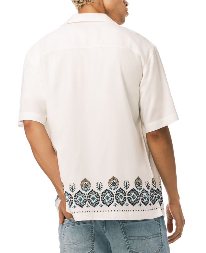 Men's Embroidered Border Print Camp Shirt