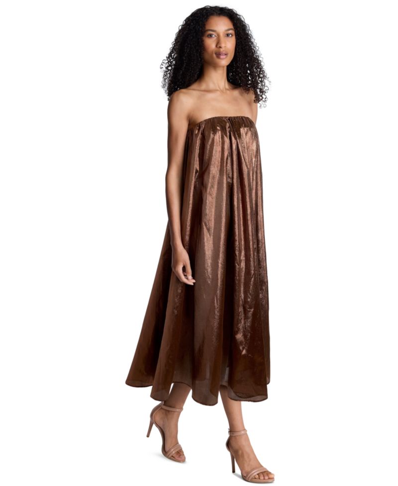 Women's Strapless A-Line Foil Midi Dress