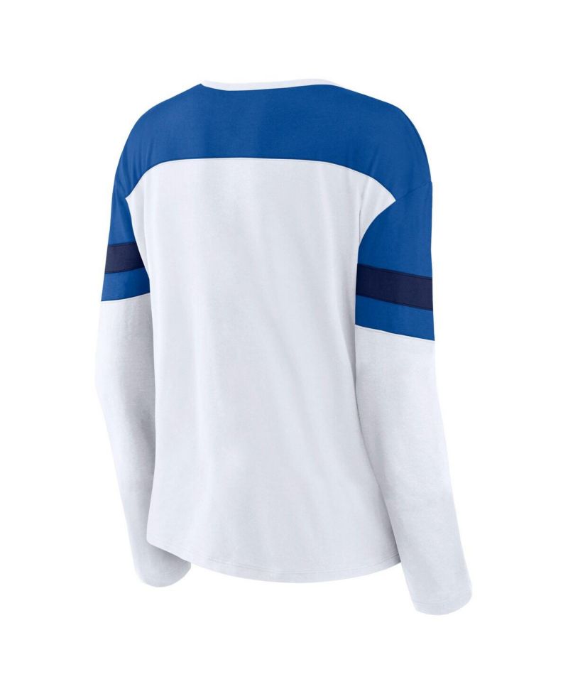 Women's White/Blue New York Rangers Frozen Long Sleeve Notch Neck T-Shirt