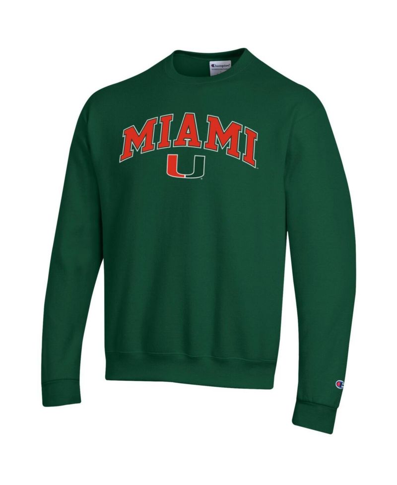 Men's Green Miami Hurricanes Arch Over Logo Pullover Sweatshirt