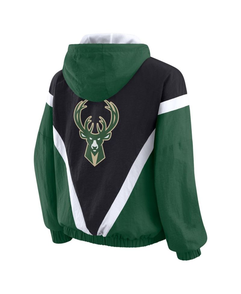 Women's Black/Hunter Green Milwaukee Bucks Color Block Full-Zip Hoodie Windbreaker Jacket