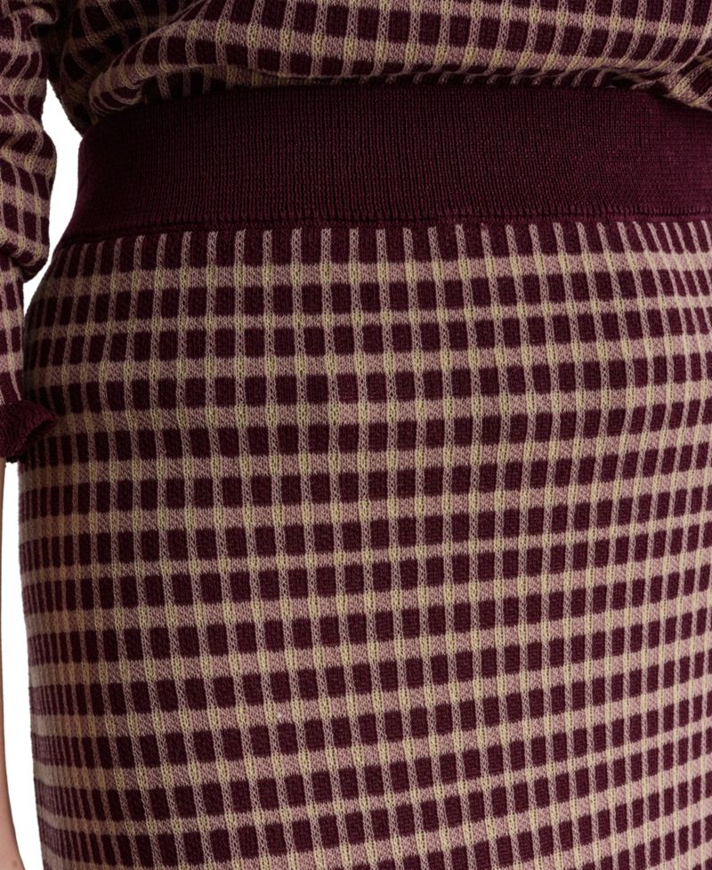 Women's High-Waisted Plaid Knit Midi Skirt