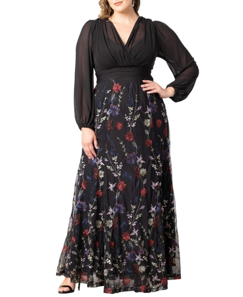 Plus Size Isabella Embroidered Mesh Formal Gown
