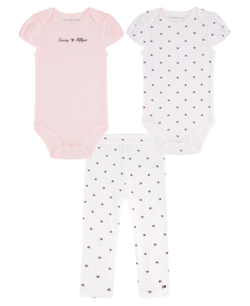 Baby Girls' Flag Heart Print Bodysuits and Leggings, 3-Piece Set