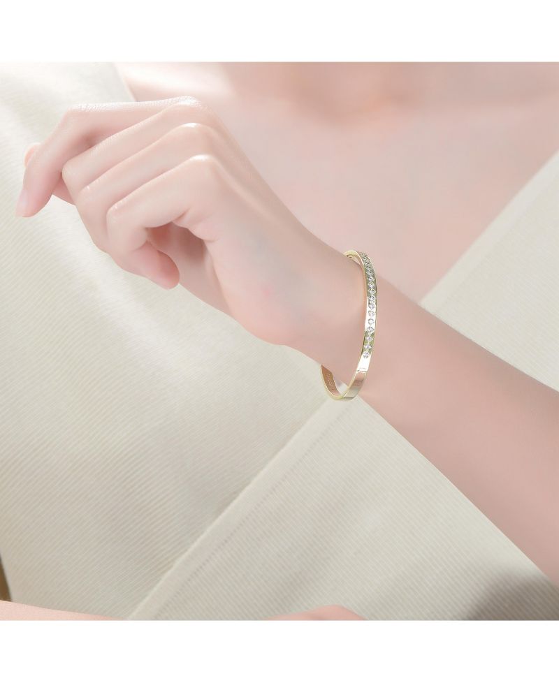 Classic 14K Gold Plated CZ Slim Band Bangle Bracelet