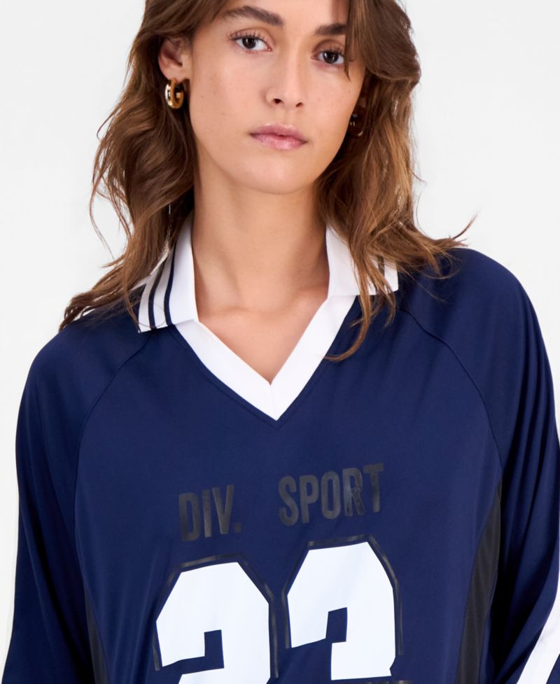 Women's Sporty Graphic Long-Sleeve Polo Top