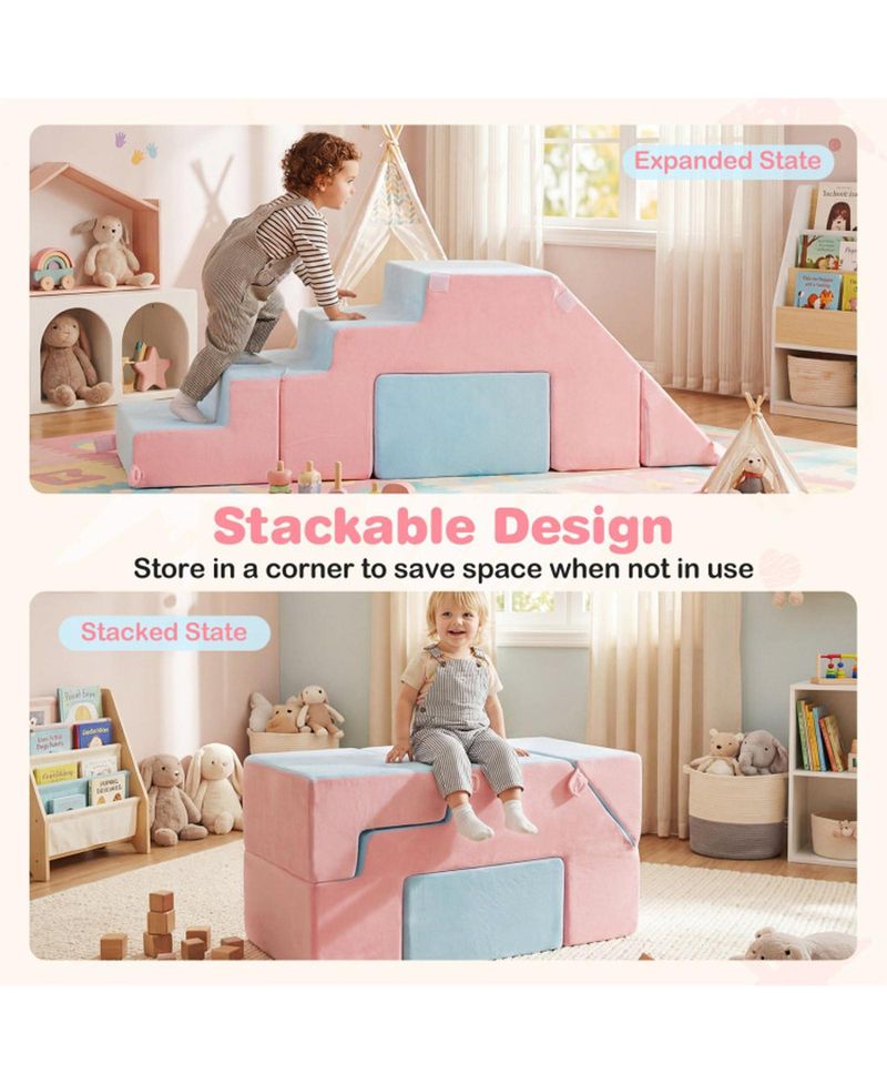 4-in-1 Foam Climbing Blocks Slide Soft Play Set