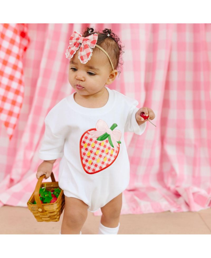 Baby Girls Strawberry Patchwork Short Sleeve Romper
