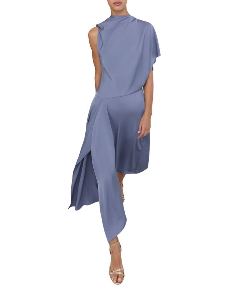 Women's Naomi One-Shoulder Satin Asymmetrical Midi Dress