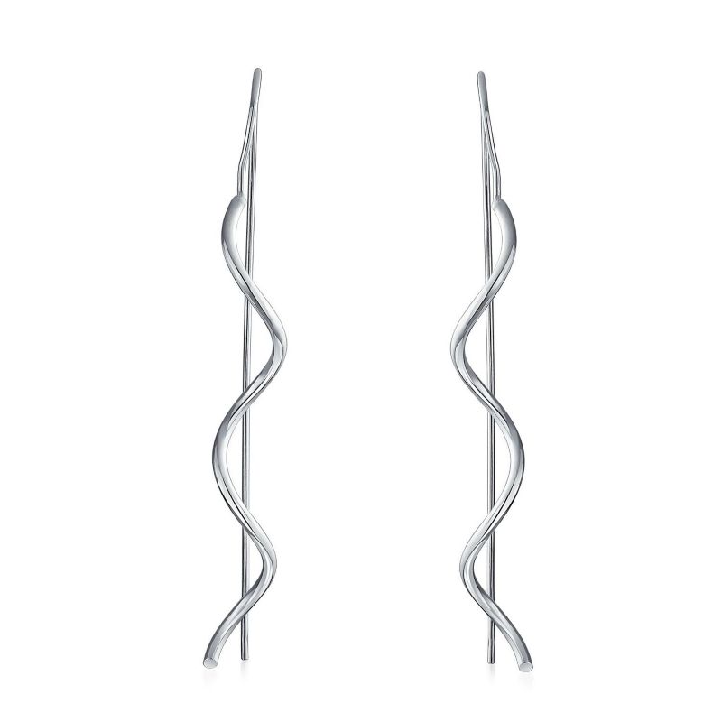 Geometric Wavy Zig Zag Thin Wire Threader Earrings .925 Sterling Silver