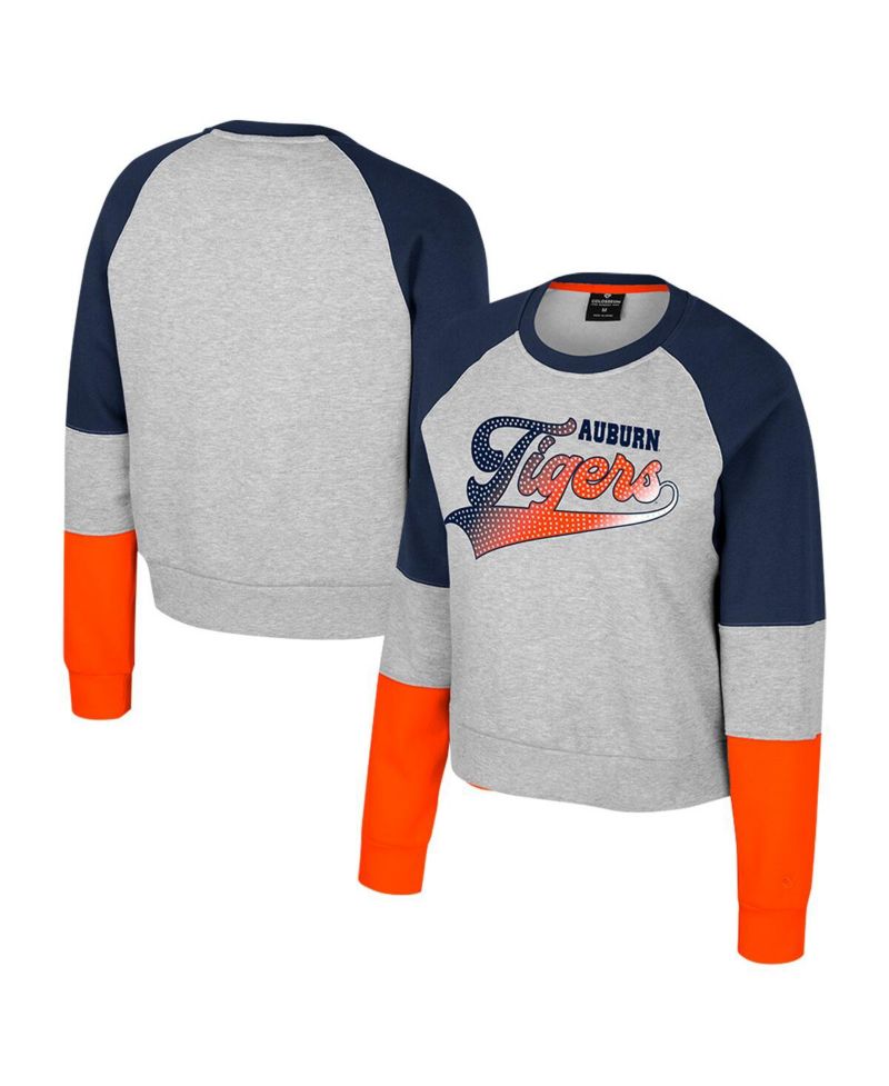 Big Girls Heather Gray Auburn Tigers Katinka Rhinestone Pullover Sweatshirt