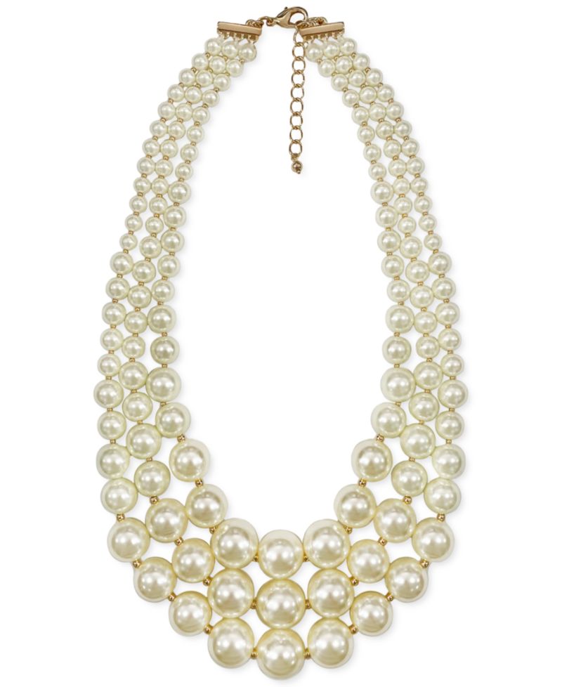 Imitation Pearl Three-Row Collar Necklace