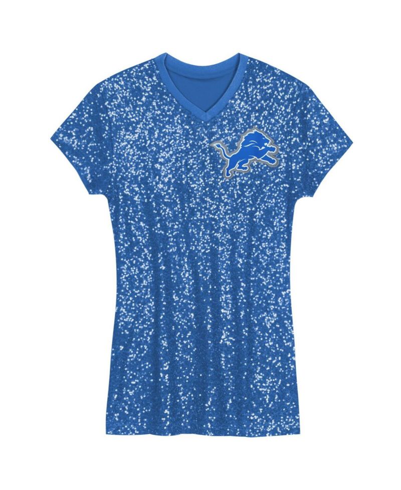 Big Girls Aidan Hutchinson Blue Detroit Lions Sequin Player Name & Number V-Neck Dress