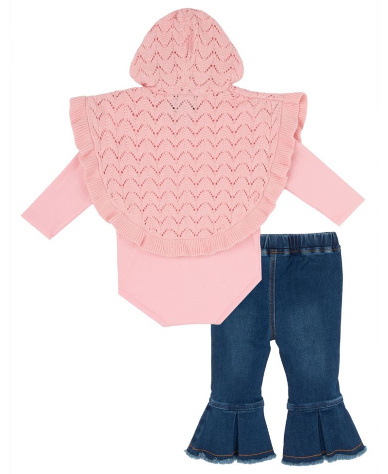Baby Girls' Poncho Long-Sleeve Sweater and Denim Pants, 2-Piece Set
