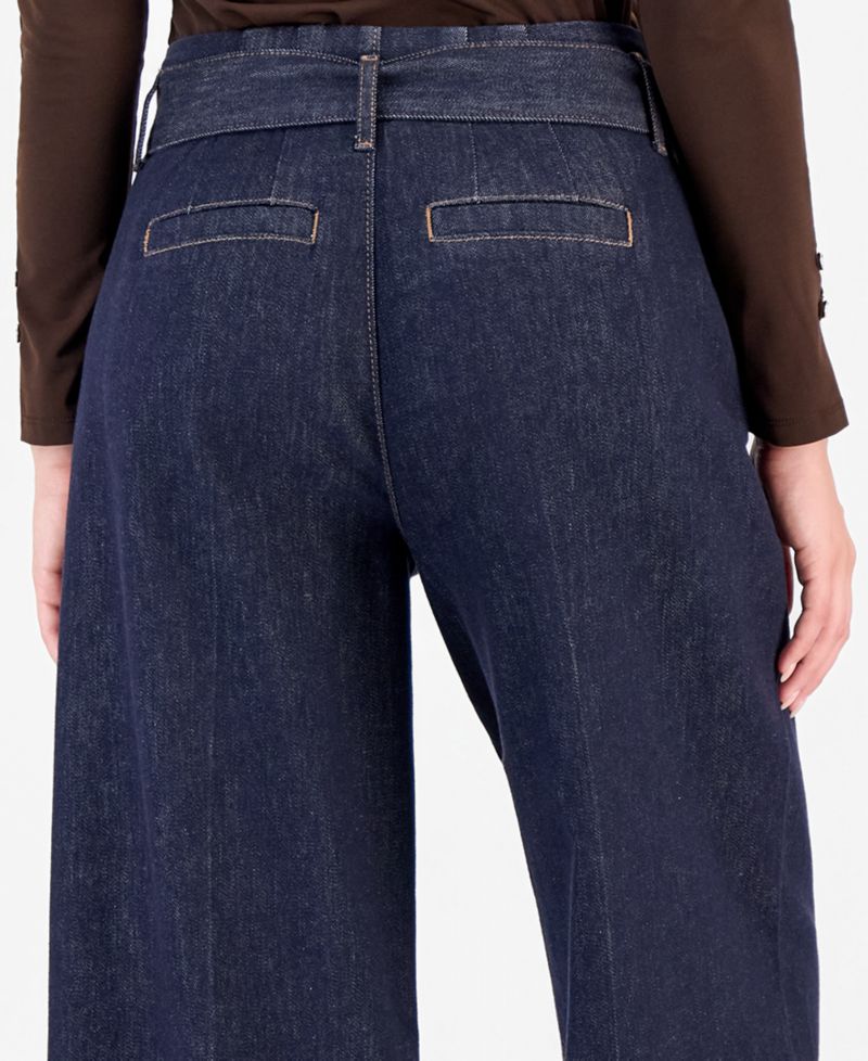 Petite High-Rise Wide-Leg Belted Jeans