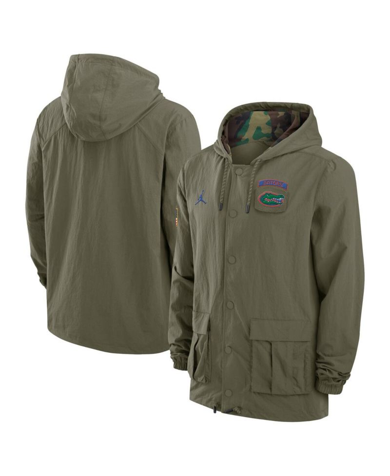 Men's Olive Florida Gators 2024 Military Appreciation Full-Snap Hoodie Military Jacket