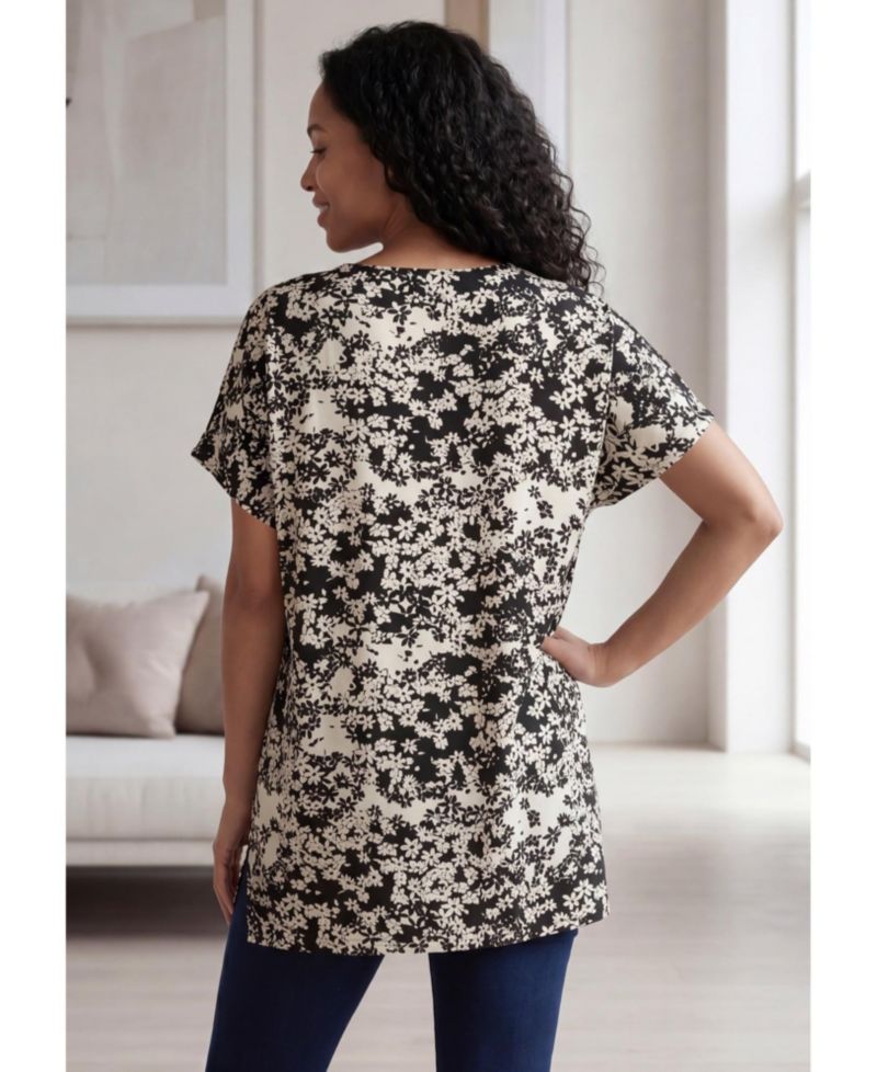 Plus Size Stretch Jersey Knit V-Neck Oversized Tunic