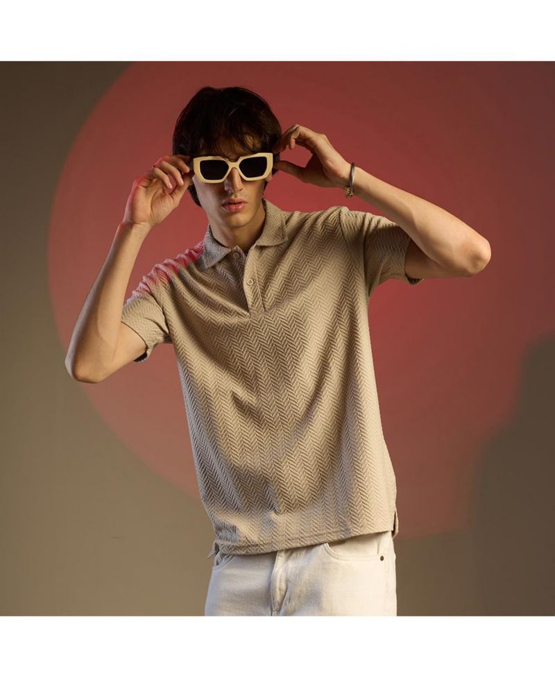 Men's Saltbox Beige Chevron Polo T-Shirt