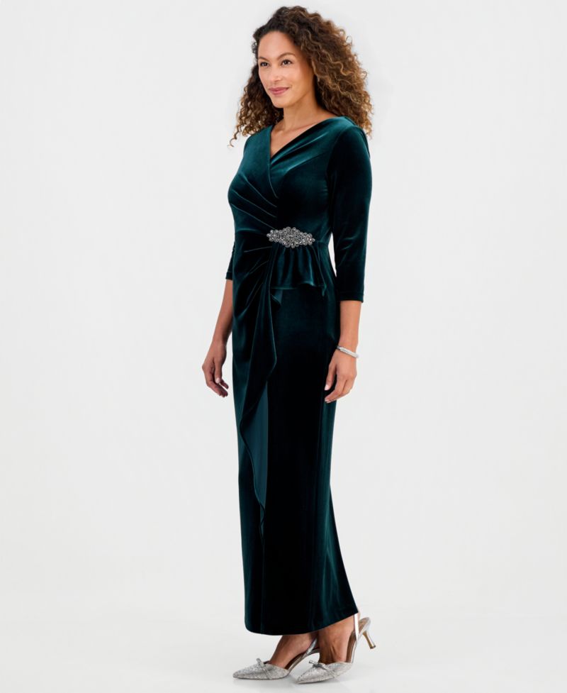 Petite Laurie Embellished V-Neck Short-Sleeve Gown