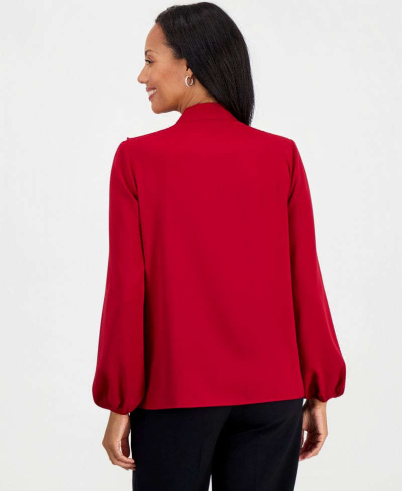Women's Ruffle-Neck Tie-Front Long-Sleeve Blouse