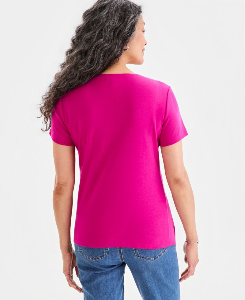 Petite Cotton Scoop-Neck Short-Sleeve Top