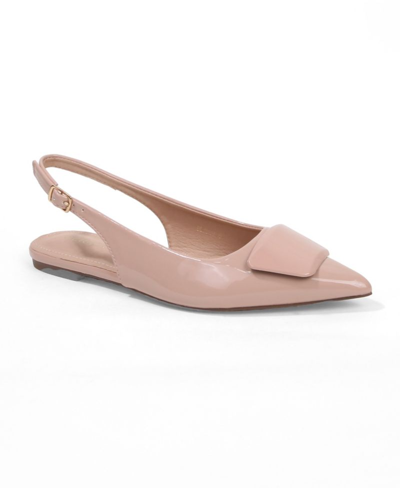Women's Blanca Patent Slingback Flats with Geometric Accent