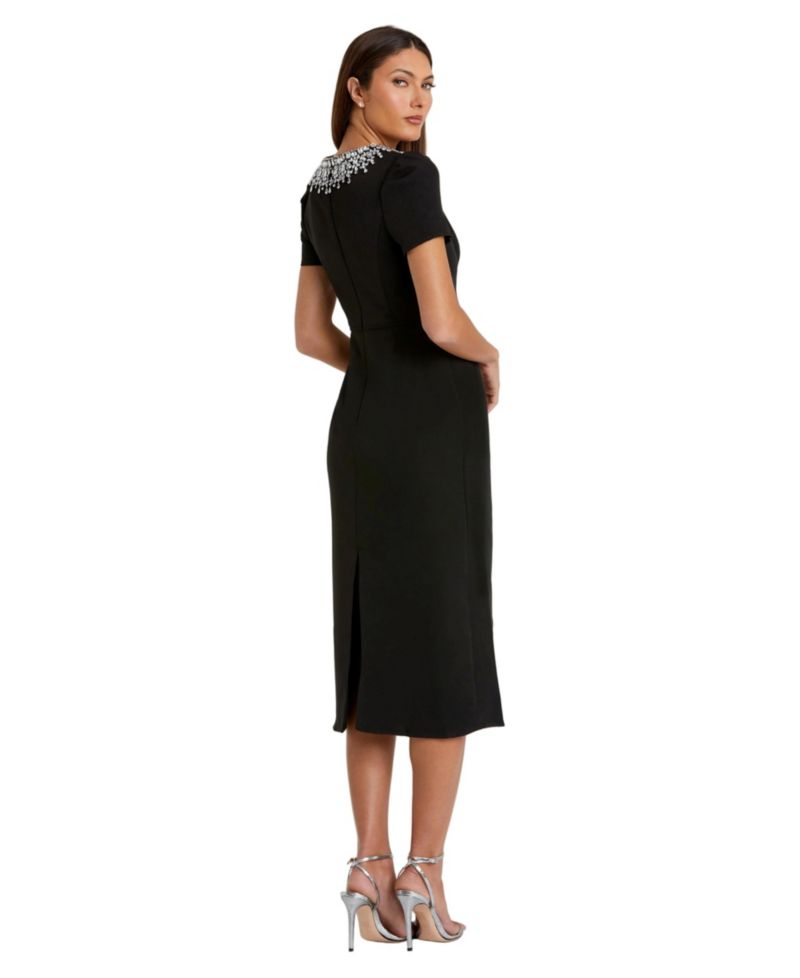 Petite Rhinestone Embellished Short Sleeve Sheath Dress