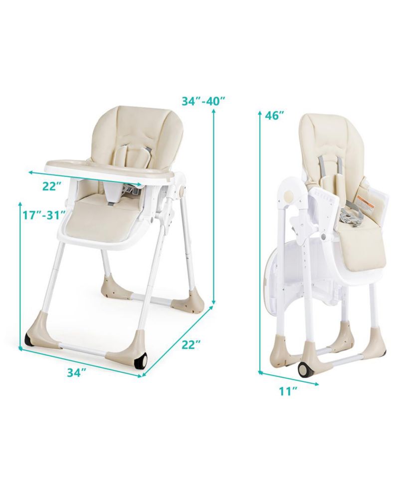 3 in 1 Adjustable Baby High Chair with 7 Height Levels and Double Tray for Feeding
