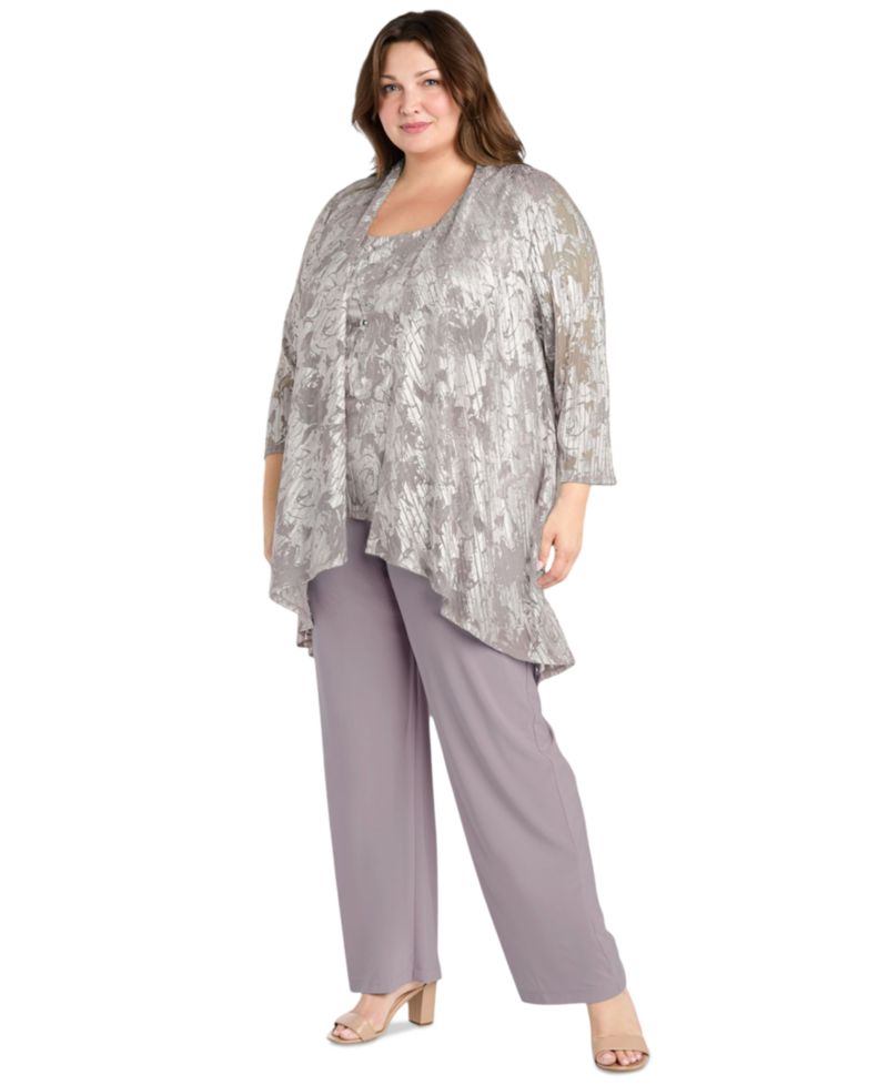 Plus Size 3-Pc. Embellished Jacket, Necklace Top & Pant Set